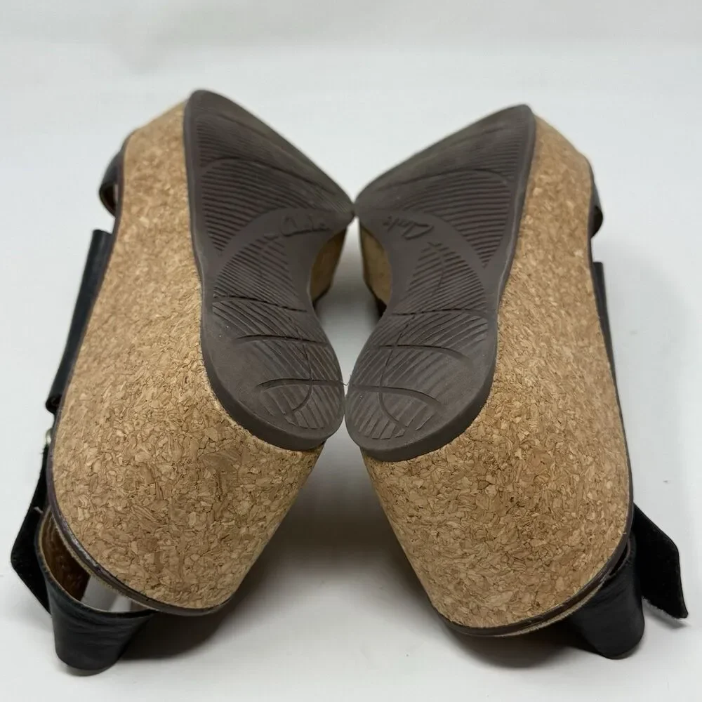 Clarks Rosemund Dune Platform Wedge Sandals Womens 8.5 Black Slingback Boho Chic
